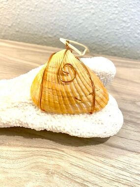 103. Handmade Clam Seashell Pendant with Wire Wrap from Perdido Key, FL